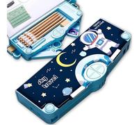 ABRAGO Estuche Pop-up para papelería con compartimento para botones, estuche de papelería para niños, niños y niñas, incluye regla, tijeras, sacapuntas