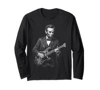 Abraham Lincoln Abe Lincoln Tocando Guitarra Retro Vintage Manga Larga