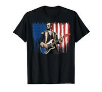 Abraham Lincoln Playing Guitar American Flag Patriotic Cool Camiseta gráfica económica, Hombre, Negro, L