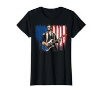 Abraham Lincoln Playing Guitar American Flag Patriotic Cool Camiseta gráfica económica, Mujer, Negro, S