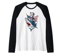 Abraham Lincoln Riding A Shark - Gráfico patriótico del 4 de Julio Camiseta Manga Raglan