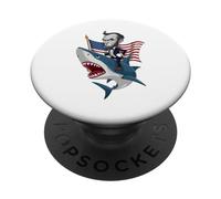 Abraham Lincoln Riding A Shark - Gráfico patriótico del 4 de Julio PopSockets PopGrip Adhesivo