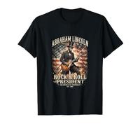Abraham Lincoln Rock and Roll President - Bandera de Estados Unidos Camiseta gráfica económica, Hombre, Negro, XL