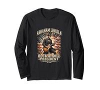 Abraham Lincoln Rock and Roll President - Bandera de Estados Unidos Manga Larga