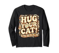 Abraza a tu Gato 4 de Junio Retro Groovy Cat Day Feline Lover Manga Larga
