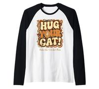 Abraza a tu Gato Día Retro Groovy Feline Lover 4 de Junio Camiseta Manga Raglan