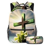 Abraza la temporada escolar con este juego de 2 mochilas escolares, mochila para niños, niñas, adolescentes, tu bolsa de viaje ideal, cruz verde de Pascua, multicolor, B:29.4x20x40cm P:19x7.5x3.8cm,