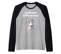 Abraza Las diferencias Conciencia sobre el Autismo Niños Inclusión de Maestros Camiseta Manga Raglan
