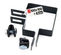 Abrazadera de esquina 100x100mm galvanizada, soporte acero cincado resistente, abrazadera puntal valla, abrazaderas metalicas para tubos, bridas metalicas para poste valla, color grafito, Lun Fix