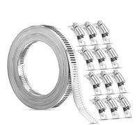 Abrazadera de manguera de acero inoxidable para manguera de bricolaje, banda de tornillo con cierres, clip de engranaje sin fin ajustable (3 metros, 6 broches)