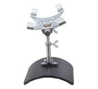 Abrazadera de metal para guitarra, base negra, soporte plateado, diseño antideslizante, soporte para tocar de forma segura