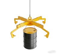 Abrazadera de tambor amarilla ajustable, capacidad de 794 lb (360), compatible con tambores de acero, plástico y fibra de 30 a 55 galones, accesorio automático de 3 puntos