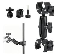 Abrazadera doble para cochecito y andador - Soporte para paraguas giratorio | Brazo articulado ajustable flexible, rango de sujeción 1,6 - 3,8 cm, capacidad de carga de 3 kg, 2 adaptadores, para paraguas