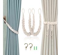 Abrazaderas Cortinas 2pcs Tejer a Mano Tiebacks con Gancho de Metal Recoge Cortinas Agarrador Cortinas Algodón Natural para Cortinas del Hogar y Decoración
