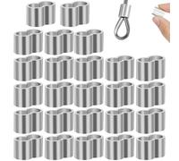 Abrazaderas de Aluminio 8 mm 50 Piezas con Caja organizadora, Clips Dobles para Cuerdas elásticas, Acero Inoxidable Resistente a la Intemperie para Cuerdas, Cables, tendedero y Uso Exterior