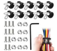 Abrazaderas de Cable 6mm con Revestimiento de Goma - Clips Metálicos de Acero Inoxidable 1/4" con Tornillos y Herramienta de Montaje - Abrazadera P para Tubos y Cables