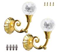 Abrazaderas de Cortina de Pared, 2 uds Borla Sujetar en Pared Alzapaños, Ganchos de Cortina de Metal de Bola de Cristal, Percha para Abrigos Sombreros para Accesorios Dormitorio Decorativos(Oro)