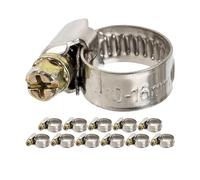 Abrazaderas de manguera con tornillo sin fin, 12 pzs, rango de sujeción Ø 10-16 mm, para mangueras de 1/2", acero W2, ranura en cruz 7, ancho de banda 9 mm, conexión para lavavajillas
