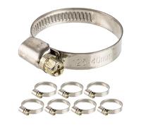 Abrazaderas de manguera con tornillo sin fin, 8 pzs, rango de sujeción Ø 25-40 mm, para mangueras de 1 1/4", W2 acero inoxidable, escotadura en cruz 7, ancho banda 9 mm, conexión para lavavajillas