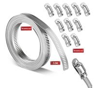 Abrazaderas de manguera de 3,5 M de acero inoxidable, abrazaderas de manguera para tubería de agua, gas, automoción, manguera de vacío, juego de abrazaderas de manguera, con 10 abrazaderas de tornillo