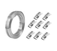 Abrazaderas de manguera de metal ajustables de 12,6 mm de ancho, a prueba | Acero inoxidable 304, resistente al óxido, rollo de 4 m, 8 clips incluidos, líneas de gas de agua, uso automotriz