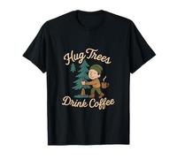 Abrazo Árboles Bebida Café Camping Senderismo Al Aire Libre Camiseta