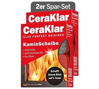 abrazo CeraKlar Cristal para chimenea - 4 limpiadores para cristales de chimenea, 2x2 unidades - limpieza de cristales de chimenea sin arañazos y sin productos químicos, limpiador para cristales
