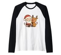Abrazo de Reno de Papá Noel Camiseta Manga Raglan