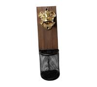 Abrebotellas de pared con diseño de elefante con atrapapapeles, aleación de zinc, abridor de cerveza de madera para el hogar, bar, cocina, cabeza de elefante dorada