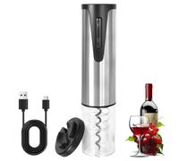 Abrebotellas de vino eléctrico, sacacorchos automático eléctrico recargable con cortador de papel de aluminio y cable de carga USB para Hogar,Bar y como Regalo,Plata