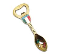 Abrebotellas magnético con forma de cuchara - Sacacorchos de metal para tapones de corona con diseño de Italia Tricolor - Bandera con texto en bota - 12 cm para casa, bar y regalo (dorado)