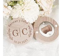 Abrebotellas personalizado para bodas, nevera, personalización inicial y fecha, abridor de botellas de cerveza, decoración de madera divertida (imán, abrebotellas magnético de madera, recuerdo d