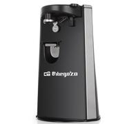 Orbegozo CU 6500 - Abrelatas eléctrico, incluye abridor de botellas y afilador de cuchillos, encendido automático por presión, 60 W de potencia, Negro