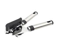 Abrelatas de acero inoxidable con mango ergonómico, manual de alta resistencia para botellas y palancas de tapa, herramienta de cocina multifuncional resistente al óxido con agujero para colgar (negro