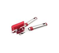 Abrelatas de acero inoxidable con mango ergonómico, manual de alta resistencia para botellas y palancas de tapa, herramienta de cocina multifuncional resistente al óxido con agujero para colgar (rojo)
