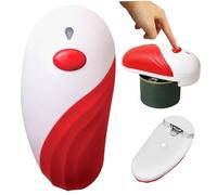 Abrelatas eléctrico para cualquier tamaño de lata, manos libres, apto para alimentos, automático, portátil, funciona con pilas para personas mayores con borde liso rojo - Abridores eléctricos para