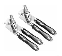 Abrelatas manual de acero inoxidable con imán de seguridad y abrebotellas, mango ergonómico de goma antideslizante para un agarre cómodo, herramienta de cocina fácil de limpiar (dos)