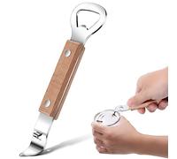 Abrelatas manual y abridor de latas, abridor de latas de acero inoxidable para cervezas, latas, bebidas, abrebotellas pequeñas, para acampar y viajar (madera)