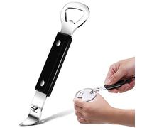 Abrelatas manual y abridor de latas, abridor de latas de acero inoxidable para cervezas, latas, bebidas, abrebotellas pequeñas, para acampar y viajar (negro)