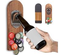 Abridor Cerveza Pared con Imanes Nevera, Abridor Magnético de Madera Retro, Abrebotellas Cerveza con Colector Tapa Botella, Regalos Originales Hombre para Papá, Esposo, Amigos y Colegas (Estilo 1)