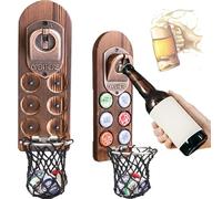 Abridor Cerveza Pared con Imanes Nevera, Abridor Magnético de Madera Retro, Abrebotellas Cerveza con Colector Tapa Botella, Regalos Originales Hombre para Papá, Esposo, Amigos y Colegas (Estilo 5)