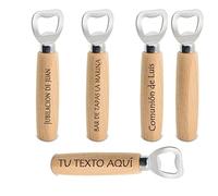 Abridor de botella de madera PERSONALIZADO con el texto que quieras. Lote 5 unidades. Abridor publiciad, abrebotellas publicidad