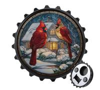 Abridor de botellas redondo con diseño de pájaros rojos y vidrieras, imán para bebidas, cerveza, botella magnética para nevera, cocina, oficina