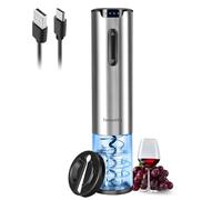 Abridor de vino eléctrico Tomentific, abrebotellas de vino automático recargable con cortador de aluminio, abridor de vino de carga tipo C con luz LED para regalos de boda en casa (acero inoxidable)