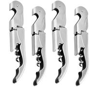Abridor de Vino (Pack de 4) | Sacacorchos Profesional | Abrebotellas | Saca Rolhas de Acero Inoxidable | Abridor Botellas Vino Resistente (Plateado 4 unidades)