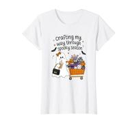 Abriéndome Paso a Mano en la Tienda de artesanía de Halloween de Spooky Season Camiseta gráfica económica, Mujer, Blanco, L