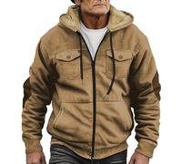 Abrigo acolchado cálido de invierno para hombre, parka, suéter de combinación de colores sólidos con bolsillo marrón, chaqueta de algodón para exteriores, trabajo, caminar, senderismo y vacaciones