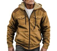 Abrigo acolchado cálido de invierno para hombre, parka, suéter de combinación de colores sólidos con bolsillo marrón, chaqueta de algodón para exteriores, trabajo, caminar, senderismo y vacaciones