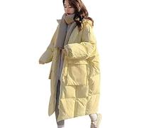 Abrigo Acolchado Largo Mujer Puffer Jacket Chaqueta Plumífero Cazadora Plumas con Capucha Invierno Amarillo