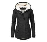 Abrigo Anorak Mujer Invierno Con Capucha Y Cuello De Falso Piel, Chaqueta Acolchada Manga Larga, Longitud Media (Negro,3XL)